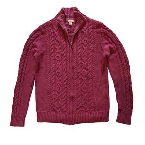 L.L.Bean Women’s Cable Knit Zip Sweater Burgundy Cotton Small